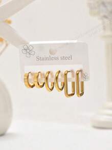 6pcs High-End Simple Stainless Steel Hoop Earrings Six Pieces Set Combination Set