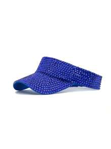 1pc Handmade Rhinestone Embellished Solid Color Sun Hat For Women