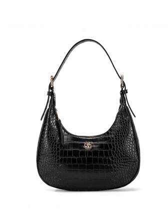 DK DKMG 1pc Burgundy Crocodile Embossed PU Leather Women Handbag, Shoulder Bag, Crescent Bag, Fashion Elegant Versatile For Party, Casual Date, Lightweight For Daily Use And Holiday Gift