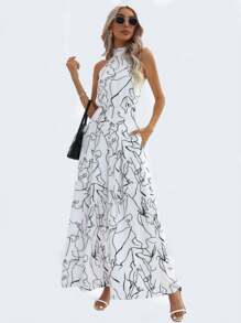 Palazzo Jumper Elegante De Sin Mangas Para Fiestas,Mono Con Estampado Con Pierna Ancha,Mono Elegante Sin Mangas De Talle Alto Para Mujer