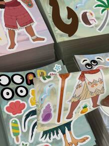 Disney 8pcs Disney Moana Stickers DIY Jigsaw Assembling!Make Your Own Moana Characters, Waterproof PVC Cartoon Decoration Luggage,Guitar,Water Cup,Phone Case,Laptop Gift Decal