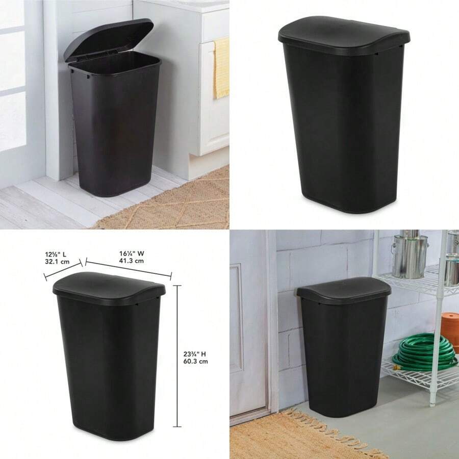 Sterilite 11.3 Gallon Lift Top Lid Wastebasket Kitchen Trash Can Black 6 Pack - as pic - View 1