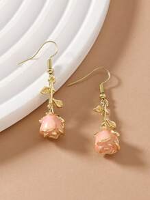 1 Pair Handmade Rose Flower Elegant Lightweight Resin Vacation Style Earrings For Women, Suitable For Valentine's Day Gift, Everyday Wear (Pink/Black/Red/White)