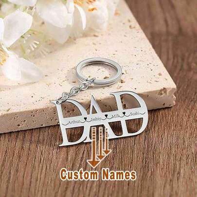 1pc Personalized Father's Day Keychain Stainless Steel Custom Keychain Birthday Gift