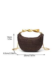 Summer Rattan Half-Moon Beach Straw Shoulder Bags Women's Straw Bucket Bag Purse Woven Straw Handbags Casual Tote Crossbody Bag
