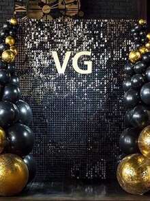 1pc 100*200cm Black Sequin Backdrop Cloth, Square Plastic Sequin Party Background Curtain, Wedding Birthday Party Wall Decor, Metallic Tinsel Plastic Hanging Backdrop Curtain - Black - View 10