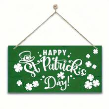 1pc Happy St. Patrick's Day Wooden Decor Sign - Farmhouse Wall Art With Green Clover Design, For Holiday Home And Party Decoration, Vacation Home Decor | Clover Themed | Twine Hanging Capability, Boho Style Decor