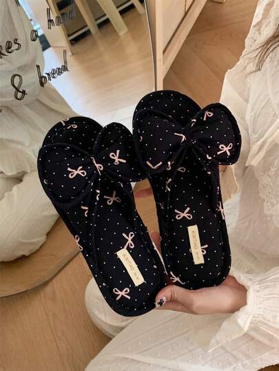 XIXITIAO زوج من الأحذية الداخلية المريحة المنقطة بشكل فراشة من الكتان، أحذية منزلية مسطحة وكاجوال للأزواج، أحذية كتان قابلة للتنفس مناسبة للاستخدام المنزلي والحمام، أحذية مسطحة كلاسيكية بتصميم ألوان متباينة للنساء