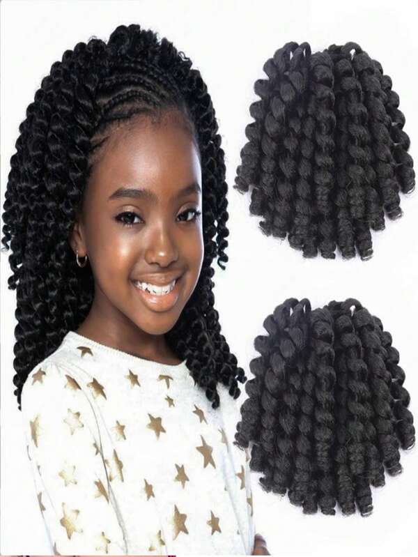 Extensão de Cabelo Sintético Trançado Crochet Jamaicano com Cachos, 8 Polegadas, 20 Fios/Pacote, Trança de Cabelo Crochet com Cachos Anelados para Uso Diário de Meninas (Cor Preto Natural)