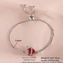 1 件复古方晶锆石红色耶稣圣心手链时尚镀金可调节适合女性日常派对佩戴