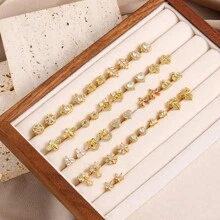 TUANZISP 22pcs Set Women's Gold Plated Copper Stud Earrings With Zirconia, Butterfly, Heart, Star, Crown, Snowflake, Geometric Designs, Versatile Fashion Jewelry, Elegant Vintage Luxury Gift For Women
