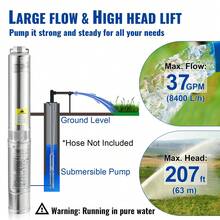 Deep Well Submersible Pump, 1HP 115V/60Hz, 37gpm Flow 207ft Head, With 33ft Electric Cord, 4\" Stainless Steel Water Pump For Industrial, Irrigation&Home Use, IP68 Waterproof Grade - US A Type Plug(110-127V) - View 3