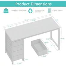 Small White Desk With Fabric Drawers, 40 Inch Kids Girls Teen Cute Study Desk For Bedroom Work, Reversible Computer Writing Table Desks With Drawer For Small Spaces Home Office - Warm White - View 3