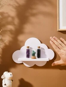 1 件，6.4 英寸 X 9.1 英寸白色黑板云形壁挂式搁板，简易白色黑板材料组装装饰水晶展示架小物件收纳架，室内家居墙面装饰收纳整理器