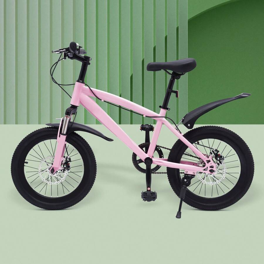 18 Inch Children's Bike For Boys And Girls, Children's Bike High Carbon Steel Adjustable Seat, Children's Bike With Kickstand Dual Brake System Stable Frame Light Pump Reflector, Pink And Red - 粉色 - 查看 1