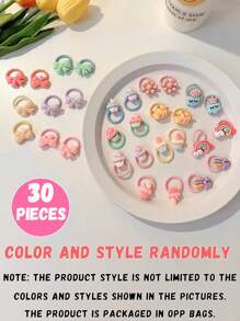 100 Peças/90 Peças/80 Peças/70 Peças/60 Peças/50 Peças/40 Peças/30 Peças/20 Peças/10 Peças/Conjunto Acessórios para Bebê Meninas Toddler, Anéis de Polegar de Princesa Cartoon de Cor Aleatória e Pequeno Elástico de Cabelo, Embalagem em Saco OPP