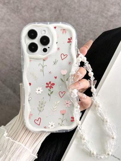 手工串珠手机壳，配有彩色波浪奶油色印花保护套，适用于 16/11/16pro/16plus/16promax/16e/15Promax/13/14/12/XS/XR/7G/8P，适用于三星 Galaxy S25/S25PLUS/S25 Ultra/A16/A36/A26/A56/A50/A12/A32 防水防震防摔防刮