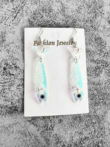 1 Pair Ocean Themed Summer Sardine & Jellyfish Acrylic Hollow-Out Earrings, Color Changing Beach Vacation Jewelry For Women, Suitable For Daily Wear - Multicolor - View 5