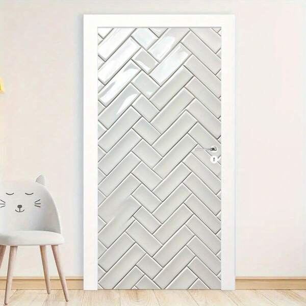 1pc Modern Self-Adhesive Brick Wall Door Sticker, Abstract Art Wall Decal For Bedroom, Living Room, Bathroom - Removable Textured Door Mural Wallpaper, Vivid Home Decoration, Waterproof And Dirt-Resistant PVC Material, 30.3 Inches X 78.7 Inches Room Decor Wall Decor Wall Sticker Stickers Personalised Stickers