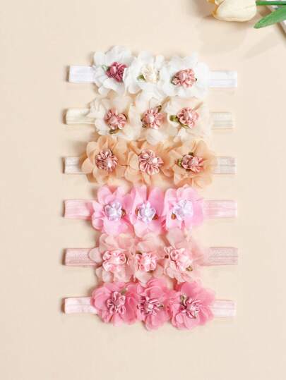 3pcs Baby Cute Lace Flower Elastic Headbands, Suitable For Daily, Festival Party, And Photography