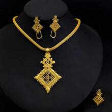 3pcs/Set Golden Luxury Hollow Cross Jewelry Set, Earrings, Ring, Pendant, Elegant Middle East Daily Party Festival Gifts