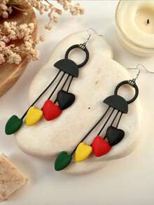 MARLIWOO 1 paire de boucles d'oreilles longues de style bohème coloré en forme de cœur. Bijoux de mode pour femmes - Multicolore - Voir 5