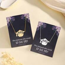 1pc Stainless Stell 2025 Graduation Necklace, Women's Simple Metal Doctoral Cap Pendant Necklace, Graduation Gift For Classmates And Friends In 2025