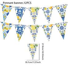 Lemon Wedding Decoration, Birthday Party Lemon Themed Flower Pattern Printed Triangle Flag Flag, Blue Yellow White Shower Decoration, Courtyard Supplies, Suitable For Outdoor And Indoor Use - Multicolor - View 8