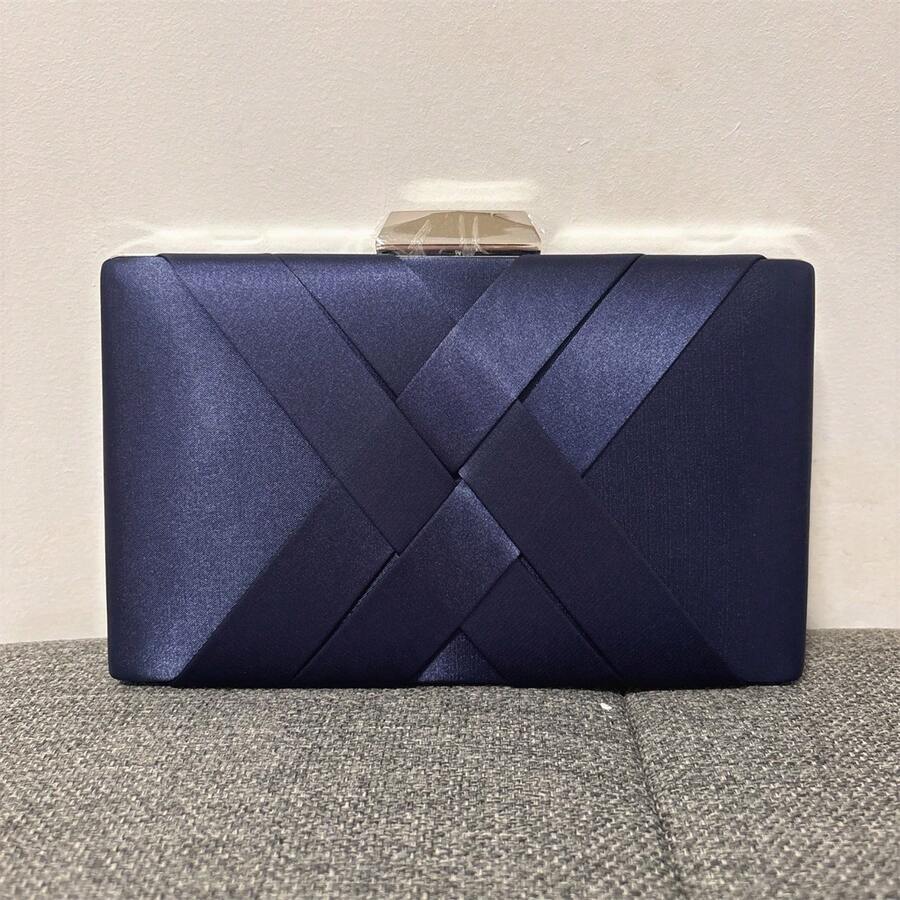 Bolsa De Fiesta Clutch Cuadrada De Tela Con Asa De Cadena Para Bodas - Azul Marino - Ver 1