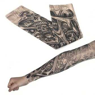 2pcs Set Fashionable Skull Temporary Arm Sleeve Tattoo, High Quality Sun Protection For Cycling And Driving