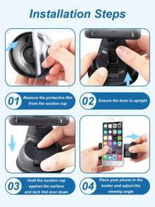 Support de téléphone de voiture en silicone avec ventouse - Rotation à 360°, compatible avec le tableau de bord et le pare-brise, forte ventouse, facile à installer, bras réglable s'étendant jusqu'à 90 mm, convient aux téléphones portables de 3,5 à 6 pouces, en matériau ABS, durable