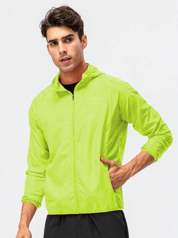 1 pieza Chaqueta ligera y resistente al agua de secado rápido para hombres, cortavientos casual para exteriores para verano/otoño, deportes/running
