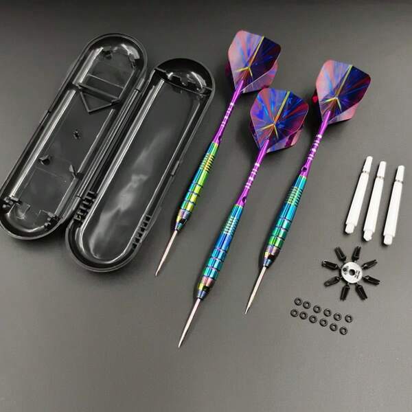 27 قطعة / مجموعة 24جرام طقم سهام ملون - سهام حديدية احترافية مع عمود من الألمنيوم ،علبة تخزين