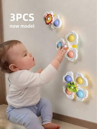 3 Stücke Saugnapf Spinnspielzeug, Babyspielsachen, Babybedarf, Drehdinge für Kleinkinder 1-3 Jahre, Babysachen, Badspielzeug Sensorikspielzeug Frühpädagogisches Spielzeug Badewannenspielzeug Stuhlspielzeug, Geschenke zum Geburtstag für Babyjungen und -mädchen, geeignet für täglichen Gebrauch von Babys