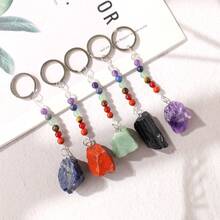 1PC Natural Gem Stone Keychains Clear Quartz Rough Stone Amethyst Key Chain For DIY Car Key Rings Chains