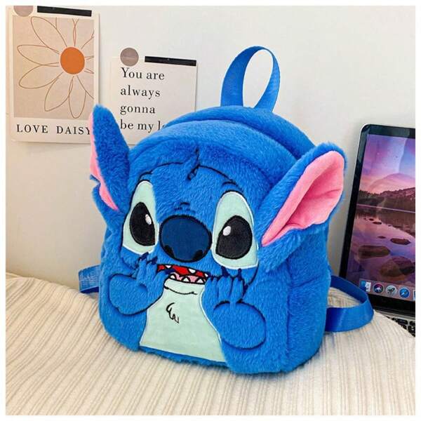 Disney 1 pieza Mochila de peluche de Stitch de Disney, mochila linda y de moda de Stitch, bolsa de almacenamiento para estudiantes, mochila escolar para niñas, útiles escolares, de regreso a la escuela