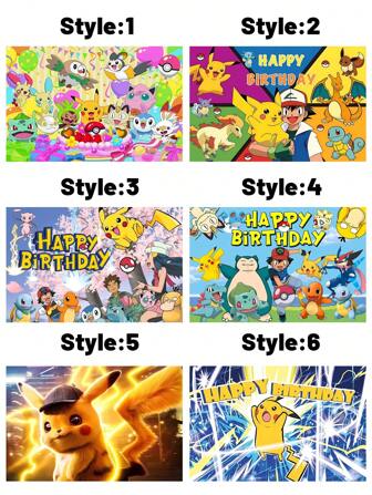 pokemon Banner de feliz cumpleaños con personaje rojo de dibujos animados de , suministros y decoración para fiesta de cumpleaños de videojuego de dibujos animados , fondo de fotografía con diversos personajes de