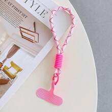 1pc Dopamine Color Block Short Wrist Strap Keychain Phone Lanyard With Silicone Anti-Lost Clip