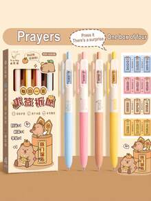 4 Pcs Fortune-Telling Push Gel Pens , 0.5mm Smooth Ink, Soft Grip ST Tip, Fast-Drying For Exams & Office (Cute Ins Style Ballpoint Pen Set, Stress Relief Writing). - Multicolor - View 9