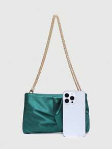 1 件女士时尚设计晚会手拿包，丝缎褶皱纹理小方形单肩包