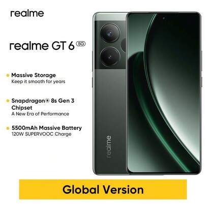 Realme GT6 解锁智能手机 6.78 英寸 120Hz 手机，配备骁龙 8s Gen 3 处理器、Android 14 LYT-808 50MP 超级夜景摄像头、5500mAh 电池 1.5K 分辨率手机，配备最新 AI 功能