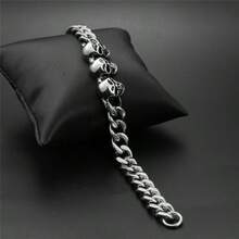 Three Skull Bracelets For Men's Personalized, Thick Casting Accessories, Stainless Steel Bracelet, Three Skull Bracelets - Silver - View 5