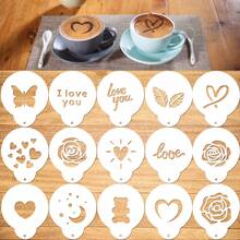 Coffee Stencil, 15 Pieces Latte Art Stencils For Coffee Decorations, Oatmeal Cupcake Cake Cappuccino Mousse Hot Chocolate Valentines Day - trắng - Xem 1
