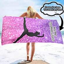 Customizable Gymnastics Athlete Silhouette Beach Towel, Modern Style, Super Soft & Fine Fiber, Quick-Drying, Non-Stick, Knitted Fabric, With Personalized Text, Suitable For Beach, Travel, Camping, Swimming Pool Bathroom Decor Summer Beach Essentials