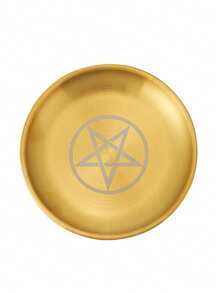 1/2pcs,5.51-Inch Silver Altar Plate With March Pentagram, Stainless Steel Metal Dish, Candle Holder, Ceremony Meditation Decor, Home Living Room Office Decor, Christmas Independence Day Graduation School Season Decor, Vintage Geometric Religious Theme