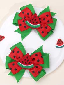 2pcs Girls Summer Daily Wear Watermelon Bow Hair Clips - Multicolor - View 1