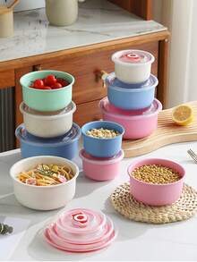 1set Storage Container Fresh Preservation Box,Stackable Fresh Keeping Bowl With Lid, Leak Proof And Reusable Round Storage Box, For Grain, Meat, Meal, Fruit And Vegetable, Kitchen Organizers And Storage, Kitchen Accessories - Multicolor - View 11