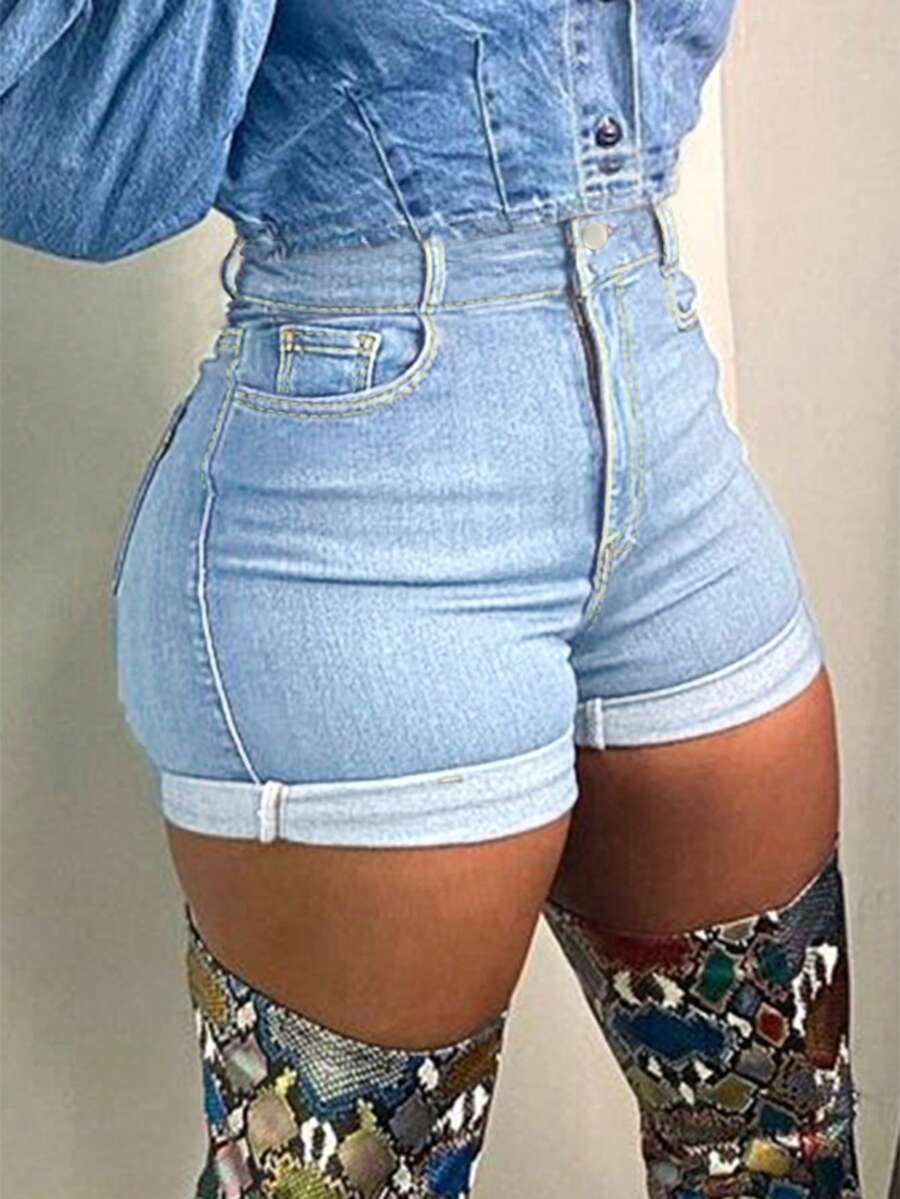 Women's All-Match Versatile Rolled Hem Casual Denim Shorts, Summer