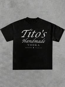 Tito's Handmade Vodka - Brand - Inspired Black T - Shirt - Front And Back With "Tito's Handmade Vodka" Typography And Logo! 100% Cotton 220g Double - Sided Printed T - Shirt - Black - View 2