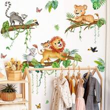 2pcs Forest Animal Numeric Lion & Leopard Wall Decal, Decorative For Kids Room & Nursery Wall Decor Room Decor Stickers Wall Stickers Wall Sticker